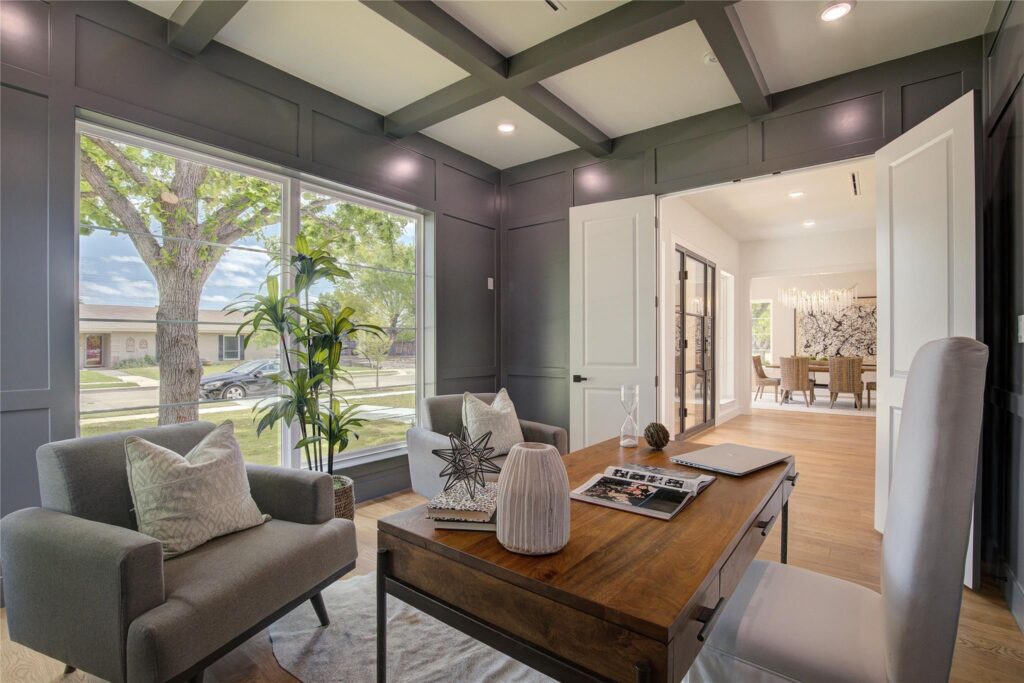 Modern living room with natural light and stylish decor.
